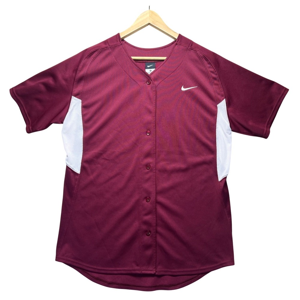 Nike Baseball Jersey‎ Button Up Burgundy RETRO XL White Mesh Accents 2012 Y2K